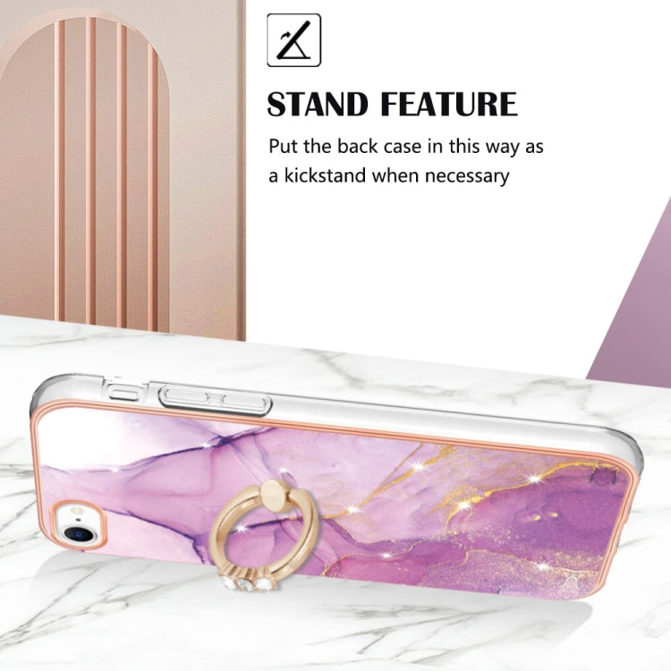 For iPhone SE 2022 / SE 2020 / 8 / 7 Electroplating Marble Pattern TPU Phone Case with Ring(Purple 001) Eurekaonline