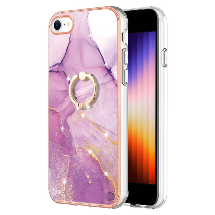 For iPhone SE 2022 / SE 2020 / 8 / 7 Electroplating Marble Pattern TPU Phone Case with Ring(Purple 001) Eurekaonline