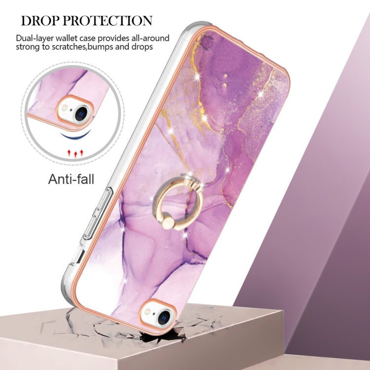  7 Electroplating Marble Pattern TPU Phone Case with Ring(Purple 001) Eurekaonline