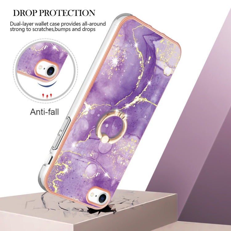 For iPhone SE 2022 / SE 2020 / 8 / 7 Electroplating Marble Pattern TPU Phone Case with Ring(Purple 002) Eurekaonline
