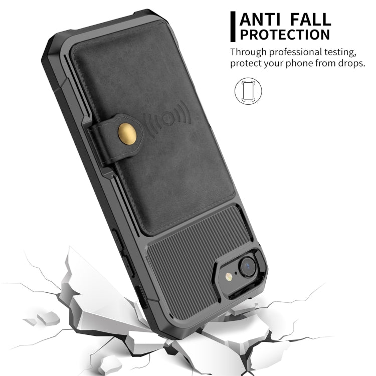 For iPhone SE 2022 / SE 2020 / 8 / 7 Magnetic Wallet Card Bag Leather Case(Black) Eurekaonline