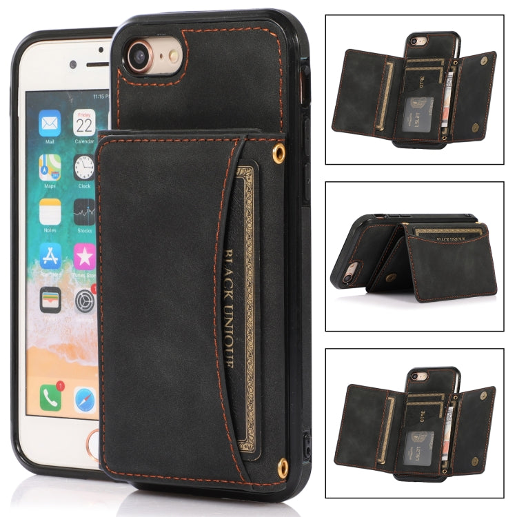 For iPhone SE 2022 / SE 2020 / 8 / 7 Three-fold Leather Phone Case with Card Slot & Wallet & Holder(Black) Eurekaonline