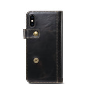 For iPhone X / XS Denior Oil Wax Cowhide DK Magnetic Button Horizontal Flip Leather Case with Holder & Card Slots & Wallet(Black) Eurekaonline