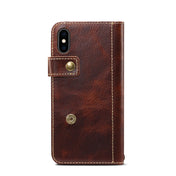For iPhone X / XS Denior Oil Wax Cowhide DK Magnetic Button Horizontal Flip Leather Case with Holder & Card Slots & Wallet(Brown) Eurekaonline