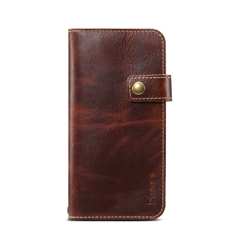  XS Denior Oil Wax Cowhide DK Magnetic Button Horizontal Flip Leather Case with Holder & Card Slots & Wallet(Brown) Eurekaonline