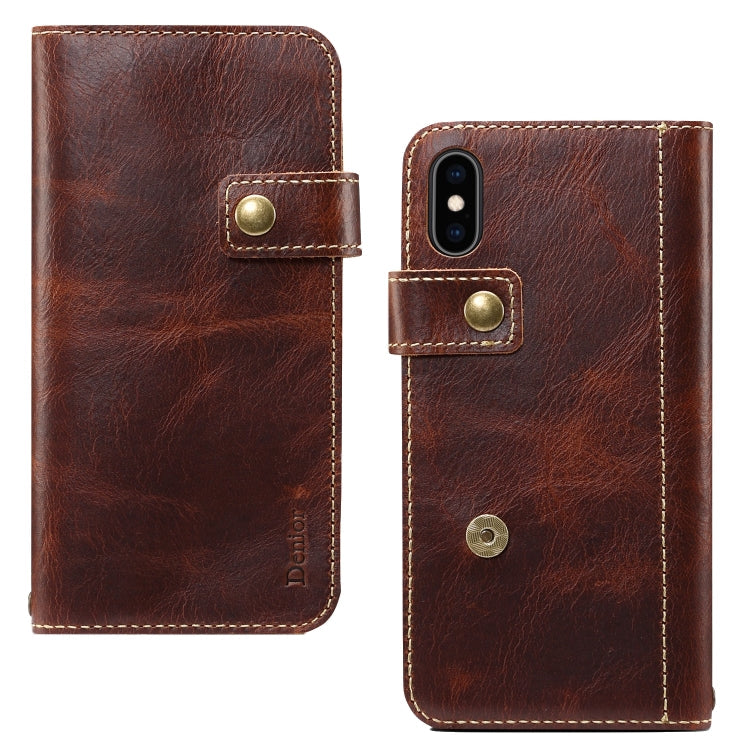  XS Denior Oil Wax Cowhide DK Magnetic Button Horizontal Flip Leather Case with Holder & Card Slots & Wallet(Brown) Eurekaonline