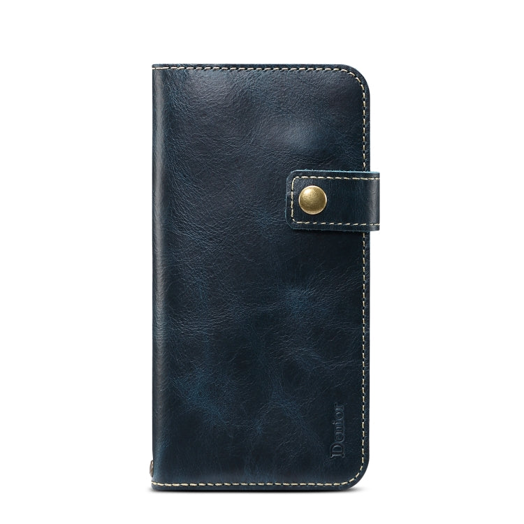  XS Denior Oil Wax Cowhide DK Magnetic Button Horizontal Flip Leather Case with Holder & Card Slots & Wallet(Dark Blue) Eurekaonline