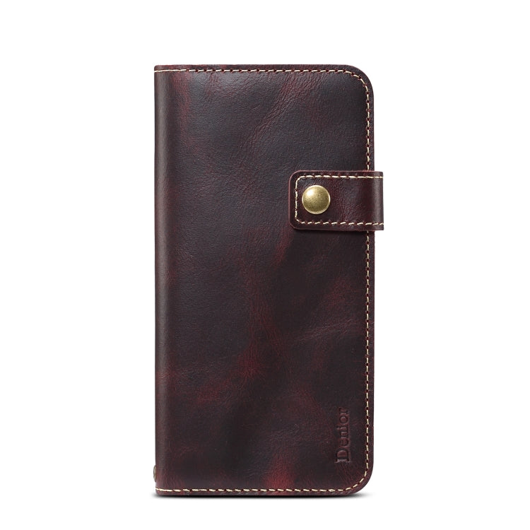  XS Denior Oil Wax Cowhide DK Magnetic Button Horizontal Flip Leather Case with Holder & Card Slots & Wallet(Dark Red) Eurekaonline