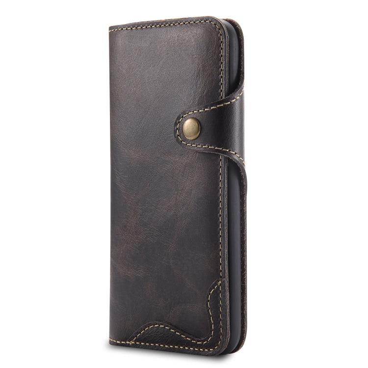  XS Denior Oil Wax Cowhide Magnetic Button Horizontal Flip Leather Case with Card Slots & Wallet(Black) Eurekaonline