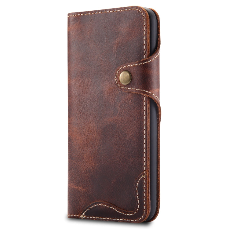  XS Denior Oil Wax Cowhide Magnetic Button Horizontal Flip Leather Case with Card Slots & Wallet(Brown) Eurekaonline