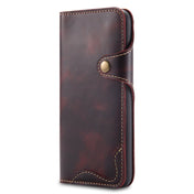 For iPhone X / XS Denior Oil Wax Cowhide Magnetic Button Horizontal Flip Leather Case with Card Slots & Wallet(Dark Red) Eurekaonline