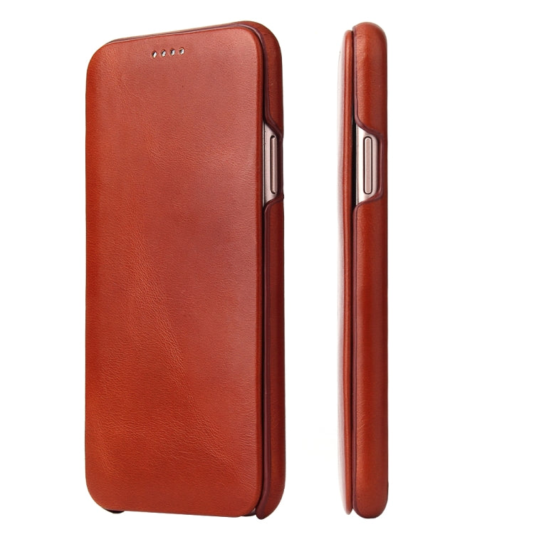 For iPhone X / XS Fierre Shann Business Magnetic Horizontal Flip Genuine Leather Case(Brown) Eurekaonline