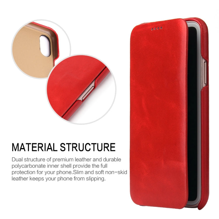 For iPhone X / XS Fierre Shann Business Magnetic Horizontal Flip Genuine Leather Case(Red) Eurekaonline