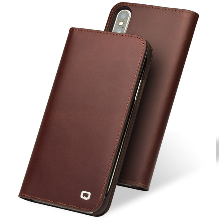 For iPhone X / XS QIALINO Crazy Horse Business Horizontal Flip Leather Case with Holder & Card Slots, Style:Without Buckle(Brown) Eurekaonline