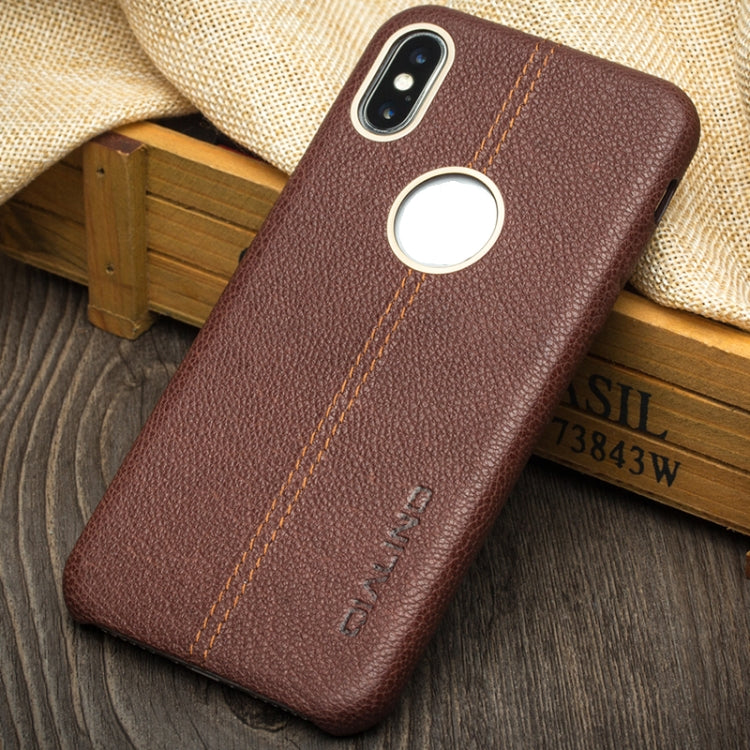 For iPhone X / XS QIALINO Deerskin Texture Cowhide Leather Protective Case(Brown) Eurekaonline