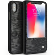 For iPhone X / XS QIALINO Lizard Texture Horizontal Flip Leather Case with Smart View Window & Sleep / Wake-up Function(Black) Eurekaonline