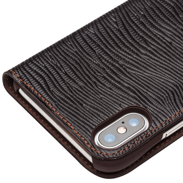 For iPhone X / XS QIALINO Lizard Texture Horizontal Flip Leather Case with Smart View Window & Sleep / Wake-up Function(Brown) Eurekaonline