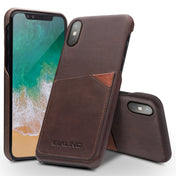 For iPhone X / XS QIALINO Shockproof Cowhide Leather Protective Case with Card Slot(Dark Brown) Eurekaonline