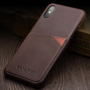 For iPhone X / XS QIALINO Shockproof Cowhide Leather Protective Case with Card Slot(Dark Brown) Eurekaonline