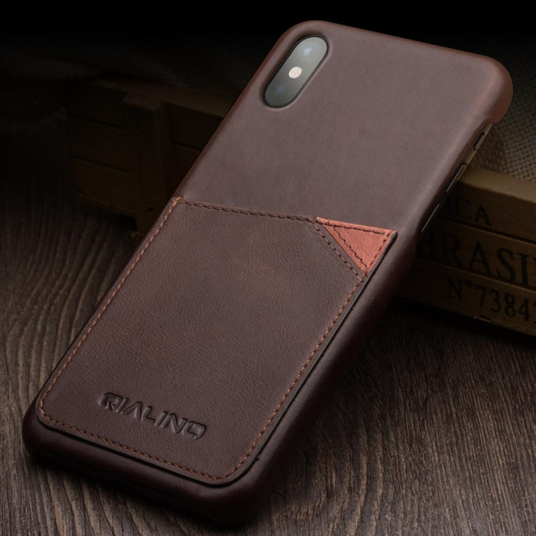  XS QIALINO Shockproof Cowhide Leather Protective Case with Card Slot(Dark Brown) Eurekaonline