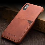 For iPhone X / XS QIALINO Shockproof Cowhide Leather Protective Case with Card Slot(Light Brown) Eurekaonline