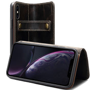 For iPhone XR Denior Oil Wax Cowhide DK Magnetic Button Horizontal Flip Leather Case with Holder & Card Slots & Wallet(Black) Eurekaonline