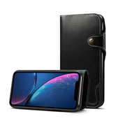For iPhone XR Denior Oil Wax Cowhide Magnetic Button Horizontal Flip Leather Case with Card Slots & Wallet(Black) Eurekaonline