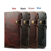 For iPhone XR Denior Oil Wax Cowhide Magnetic Button Horizontal Flip Leather Case with Card Slots & Wallet(Brown) Eurekaonline