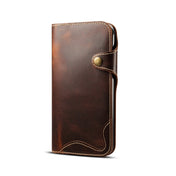 For iPhone XR Denior Oil Wax Cowhide Magnetic Button Horizontal Flip Leather Case with Card Slots & Wallet(Brown) Eurekaonline