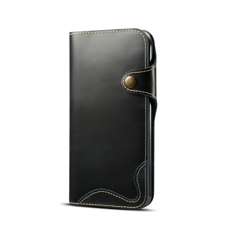 For iPhone XR Denior Oil Wax Cowhide Magnetic Button Horizontal Flip Leather Case with Card Slots & Wallet(Dark Blue) Eurekaonline