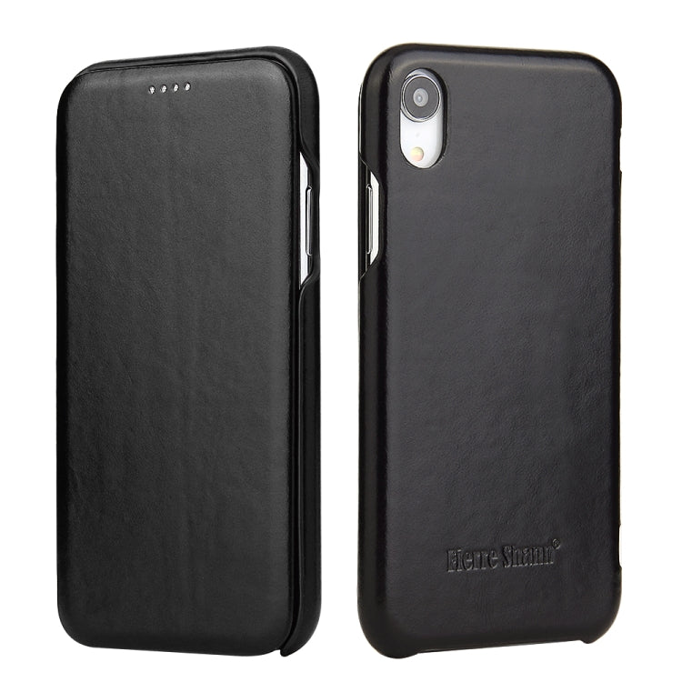 For iPhone XR Fierre Shann Business Magnetic Horizontal Flip Genuine Leather Case(Black) Eurekaonline
