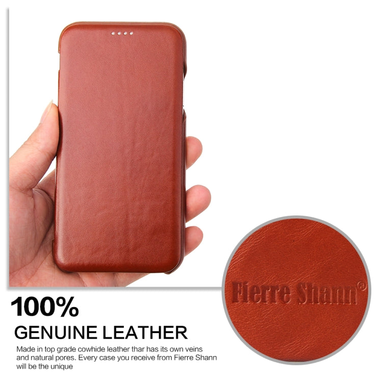 For iPhone XR Fierre Shann Business Magnetic Horizontal Flip Genuine Leather Case(Brown) Eurekaonline