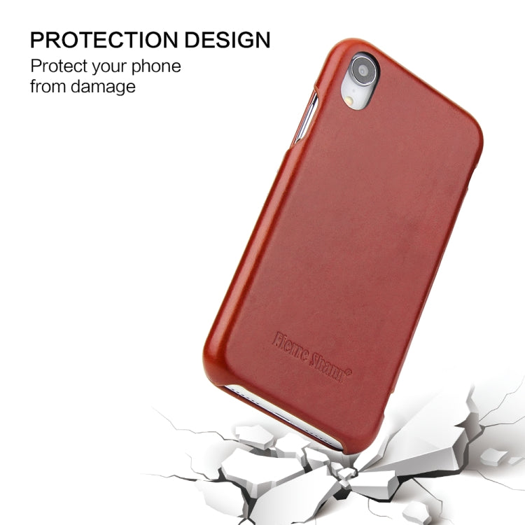 For iPhone XR Fierre Shann Business Magnetic Horizontal Flip Genuine Leather Case(Brown) Eurekaonline
