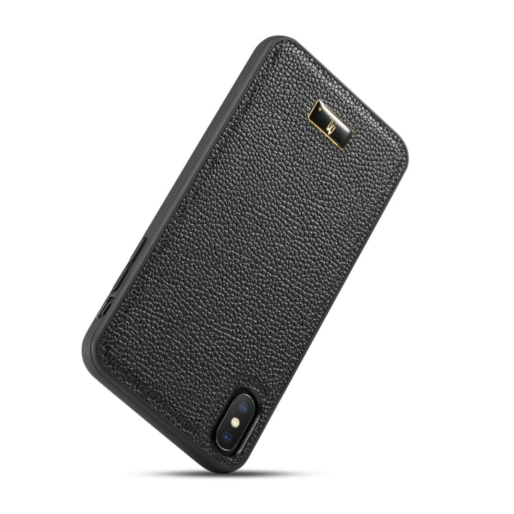For iPhone XR Fierre Shann Leather Texture Phone Back Cover Case(Lychee Black) Eurekaonline