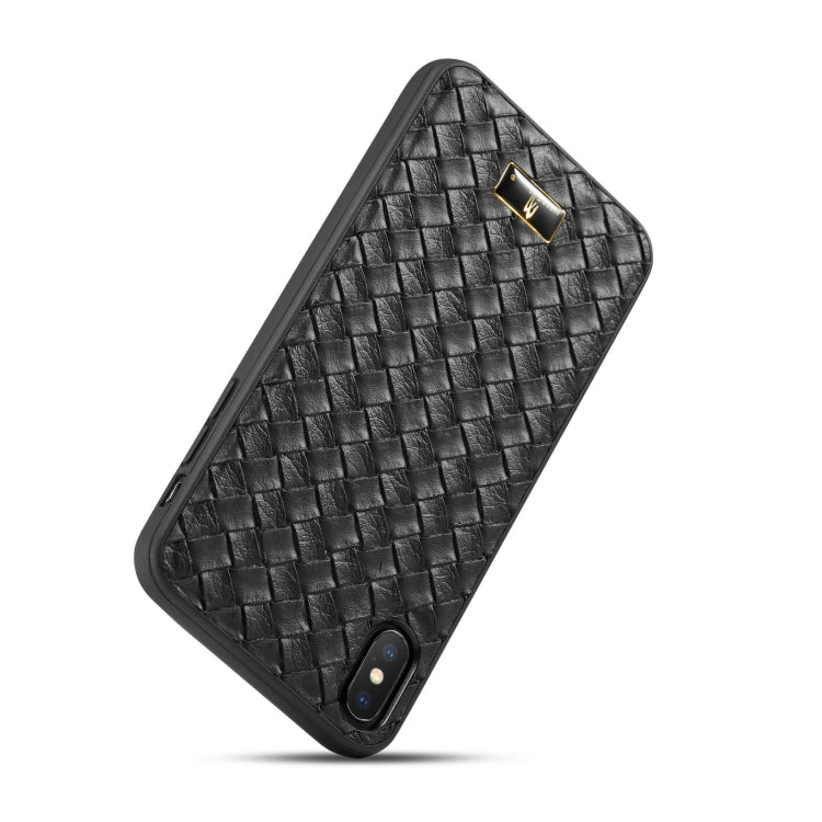 For iPhone XR Fierre Shann Leather Texture Phone Back Cover Case(Woven Black) Eurekaonline