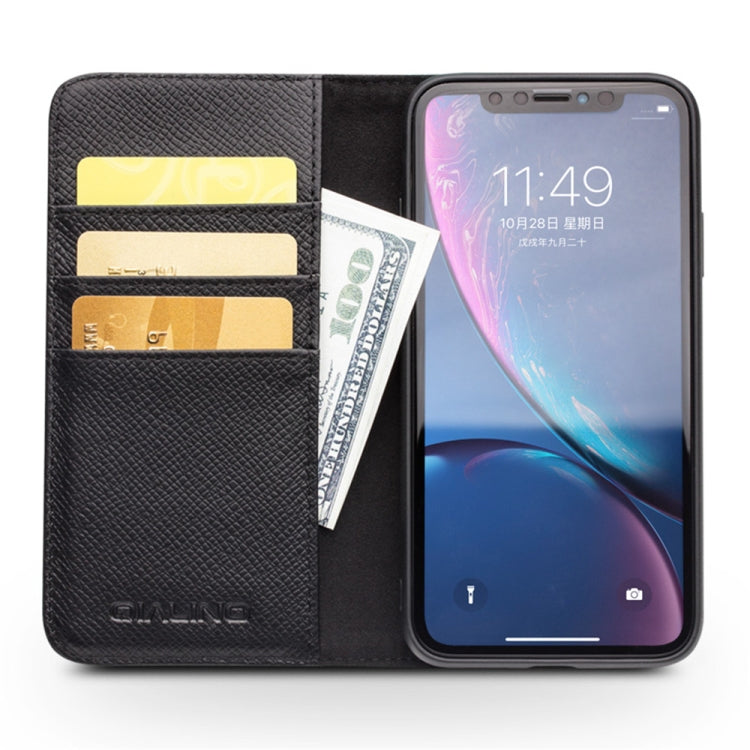 For iPhone XR QIALINO 2 in 1 Cross Texture Top-grain Leather  + PC + TPU Horizontal Flip Leather Case with Holder & Card Slots(Black) Eurekaonline