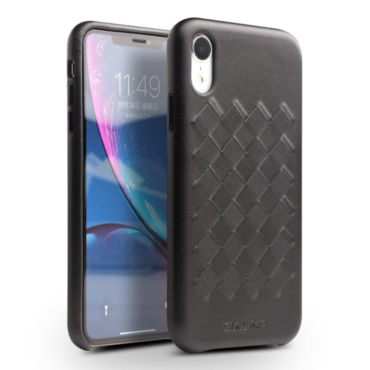 For iPhone XR QIALINO Shockproof Weave Cowhide Leather Protective Case(Black) Eurekaonline