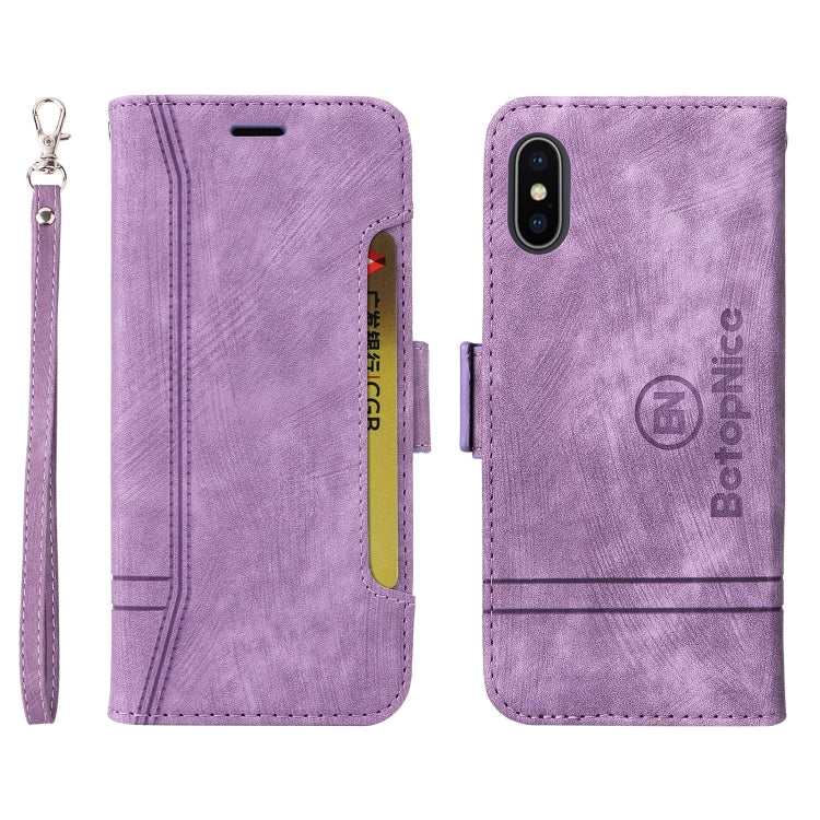 For iPhone XS Max BETOPNICE Dual-side Buckle Leather Phone Case(Purple) Eurekaonline