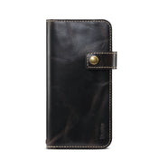 For iPhone XS Max Denior Oil Wax Cowhide DK Magnetic Button Horizontal Flip Leather Case with Holder & Card Slots & Wallet(Black) Eurekaonline