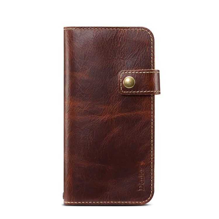 For iPhone XS Max Denior Oil Wax Cowhide DK Magnetic Button Horizontal Flip Leather Case with Holder & Card Slots & Wallet(Brown) Eurekaonline