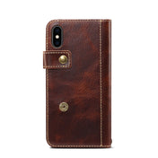 For iPhone XS Max Denior Oil Wax Cowhide DK Magnetic Button Horizontal Flip Leather Case with Holder & Card Slots & Wallet(Brown) Eurekaonline