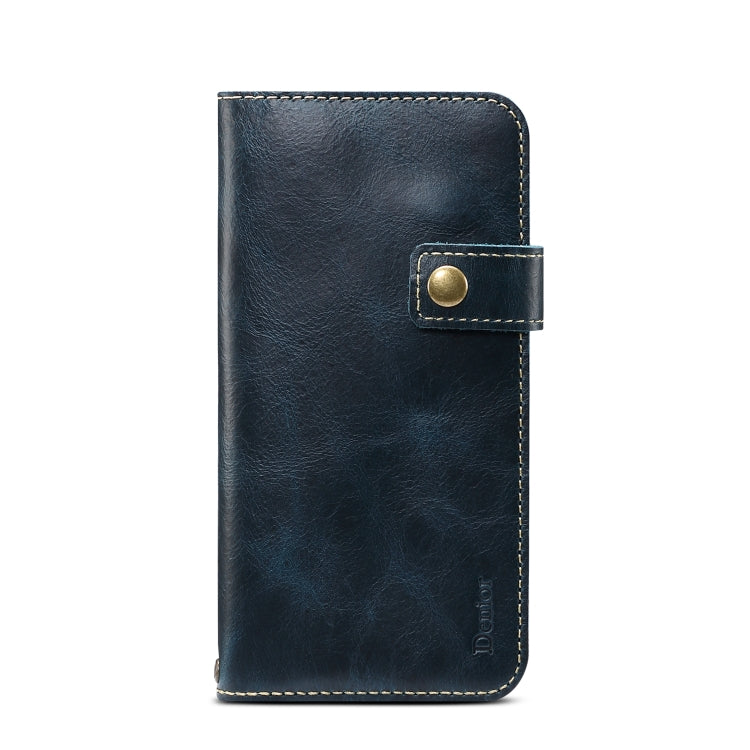 For iPhone XS Max Denior Oil Wax Cowhide DK Magnetic Button Horizontal Flip Leather Case with Holder & Card Slots & Wallet(Dark Blue) Eurekaonline