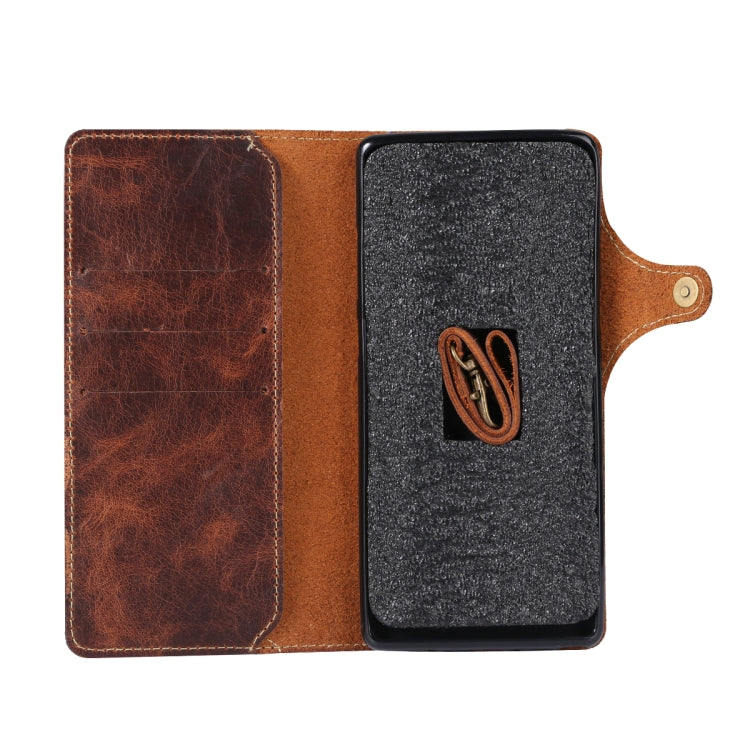 For iPhone XS Max Denior Oil Wax Cowhide Magnetic Button Horizontal Flip Leather Case with Card Slots & Wallet(Brown) Eurekaonline