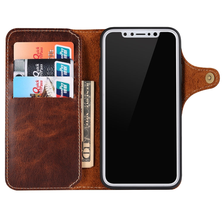 For iPhone XS Max Denior Oil Wax Cowhide Magnetic Button Horizontal Flip Leather Case with Card Slots & Wallet(Brown) Eurekaonline