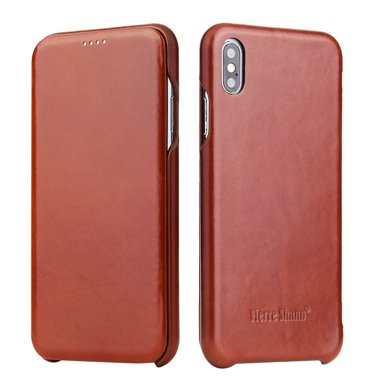 For iPhone XS Max Fierre Shann Business Magnetic Horizontal Flip Genuine Leather Case(Brown) Eurekaonline
