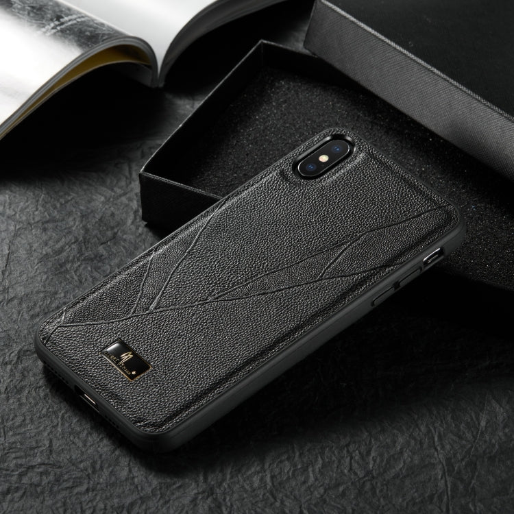 For iPhone XS Max Fierre Shann Leather Texture Phone Back Cover Case(Ox Tendon Black) Eurekaonline