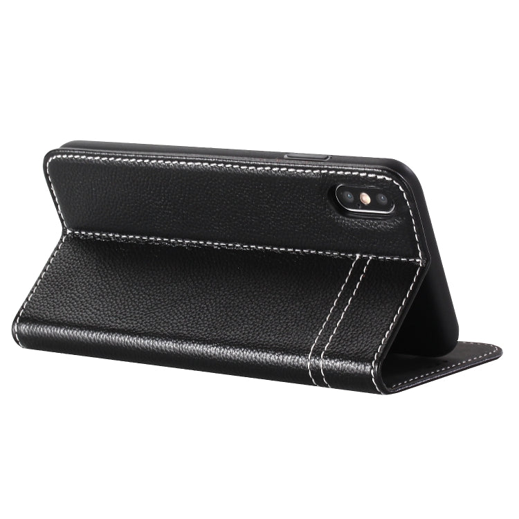 For iPhone XS Max GEBEI Top-grain Leather Horizontal Flip Protective Case with Holder & Card Slots(Black) Eurekaonline
