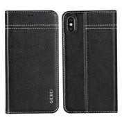 For iPhone XS Max GEBEI Top-grain Leather Horizontal Flip Protective Case with Holder & Card Slots(Black) Eurekaonline