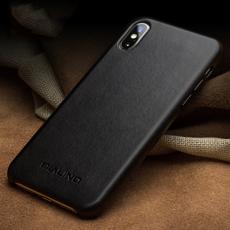 For iPhone XS Max QIALINO Shockproof Cowhide Leather Protective Case(Black) Eurekaonline