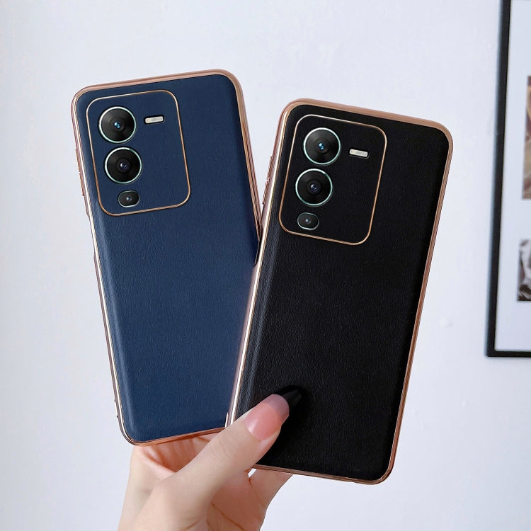 For vivo S15 5G Genuine Leather Xiaoya Series Nano Plating Phone Case(Black) Eurekaonline